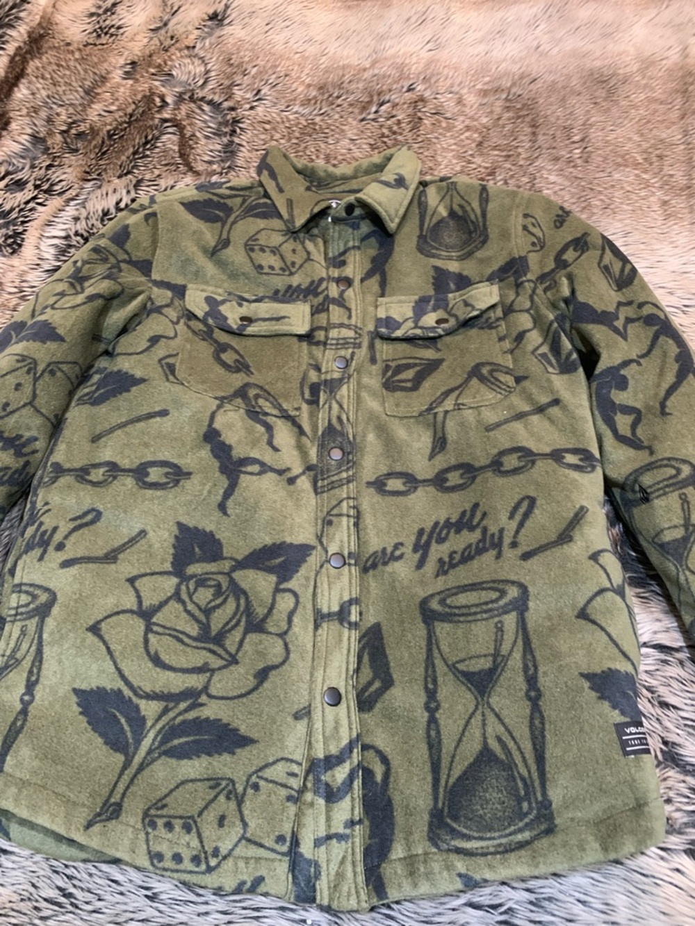 Volcom BOWERED FLEECE OVER-SHIRT with doodle" sketch Size M